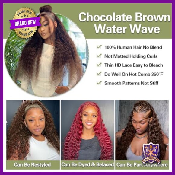 32 Inch Human Hair Lace Front Wig Pre Plucked Water Wave 180 Density main image 5